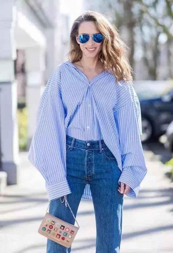 明星网红的条纹衬衫图片,明星网红演绎时尚新风尚